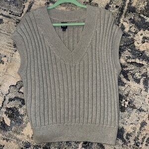 Gray Ribbed V-Neck Sweater Vest